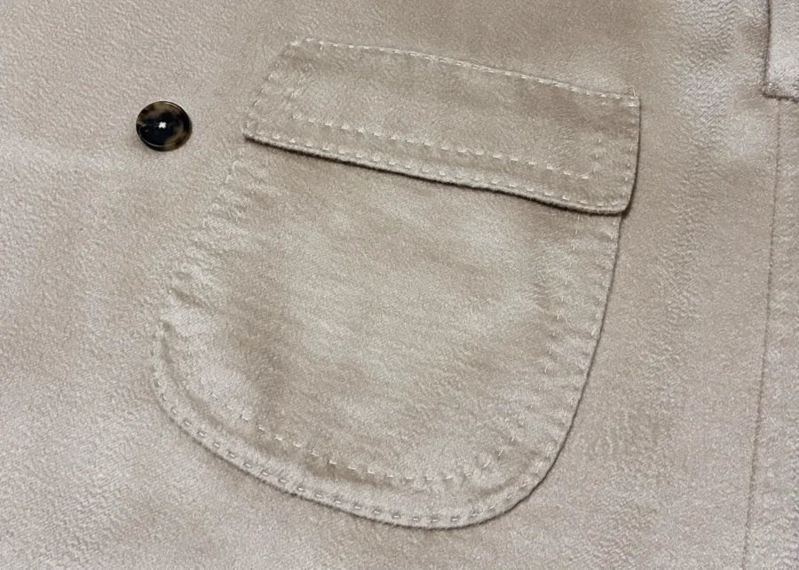 著者私物のリングヂャケットナポリ製カシミヤダブルフェイスコートのパッチポケットとボタン